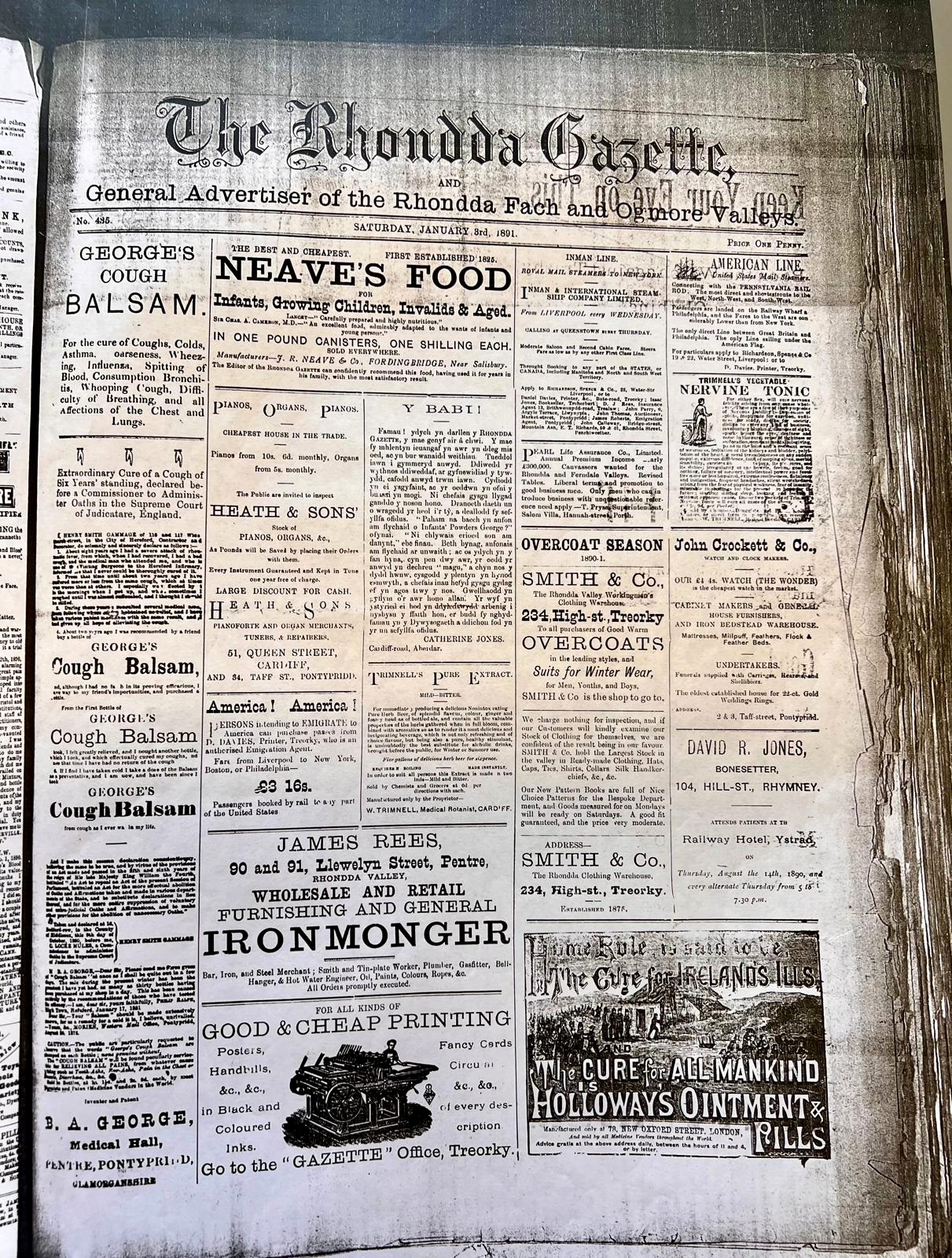 Complete historic page of the Rhondda Gazette